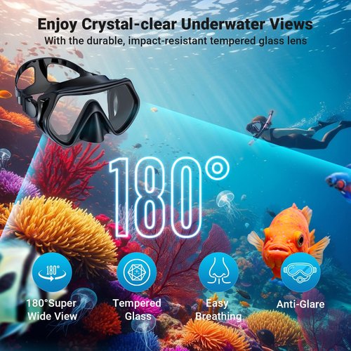 Snorkeling Gear for Adults Men Women, Dry-Top Snorkel Set Scuba Diving Mask, 180° Panoramic Wide View, Professional Breathing Freely Snorkel Goggles Kit with Nose Cover for Snorkeling Swimming, Travel