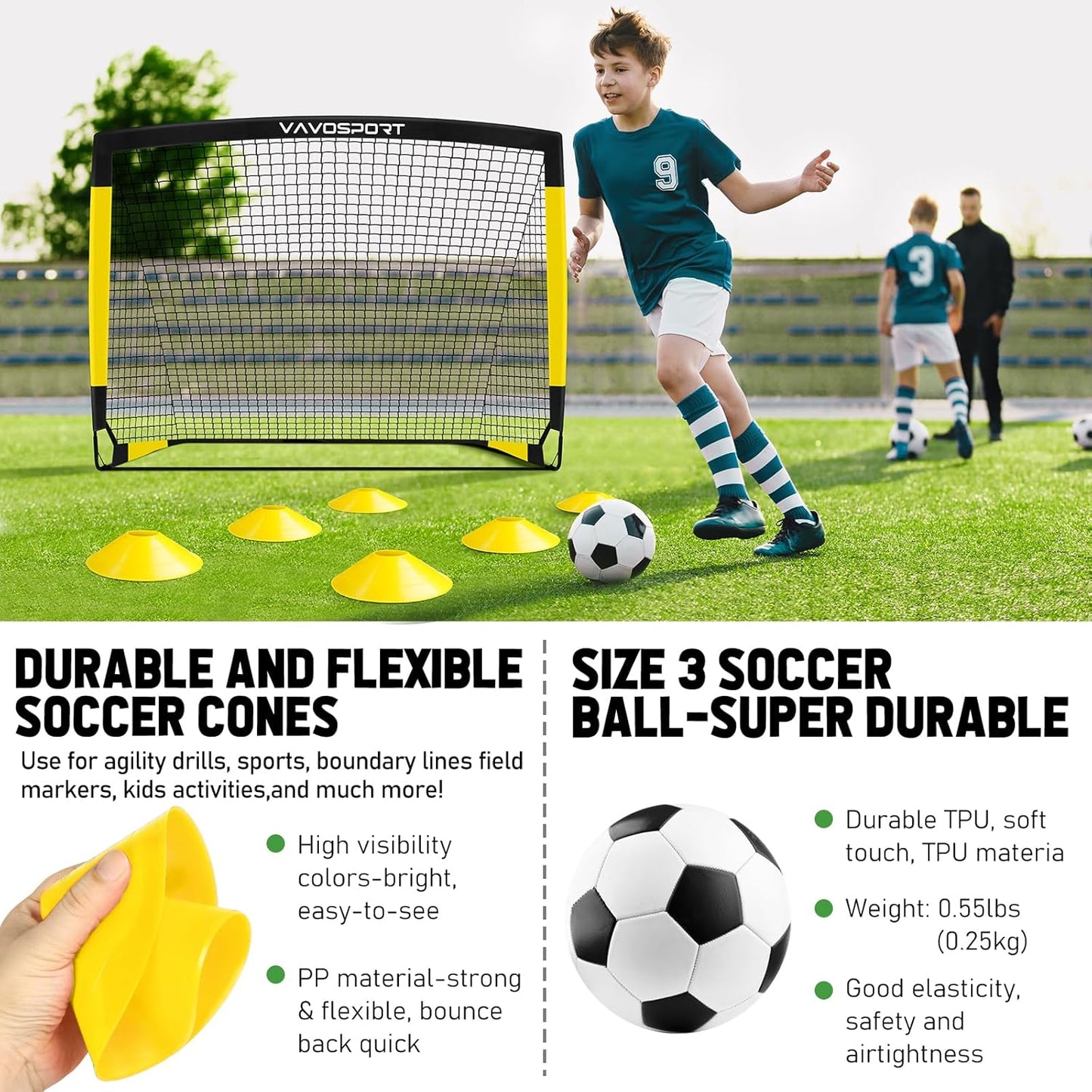Kids Soccer Goals for Backyard Set, 2 of 4x3 / 6x4 ft Portable Soccer Goal Nets, Pop Up Mini Toddler Soccer Net Training Equipment & Ball, Cones for Ages 3-14, Outdoor Games Gifts for Youth