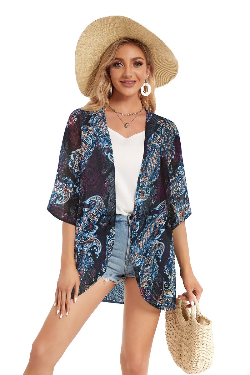 Summer Kimono Cardigan for Women Sheer Light Tops Casual Open Front Swimwear Shirts Beach Cover ups (Boho Purple,4XL)