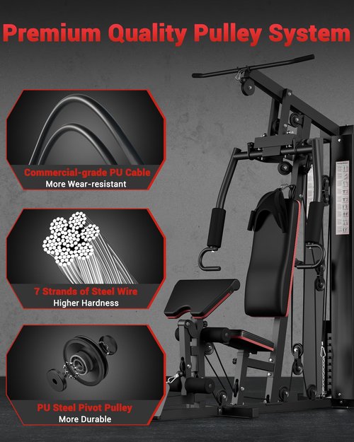 GarveeLife Home Gym Machine, Full Body Workout Machine with 150LBS Weight Stack, Multifunctional All in One Exercise Equipment Station with Preacher Curl Pad, Leg Developer for Strength Training