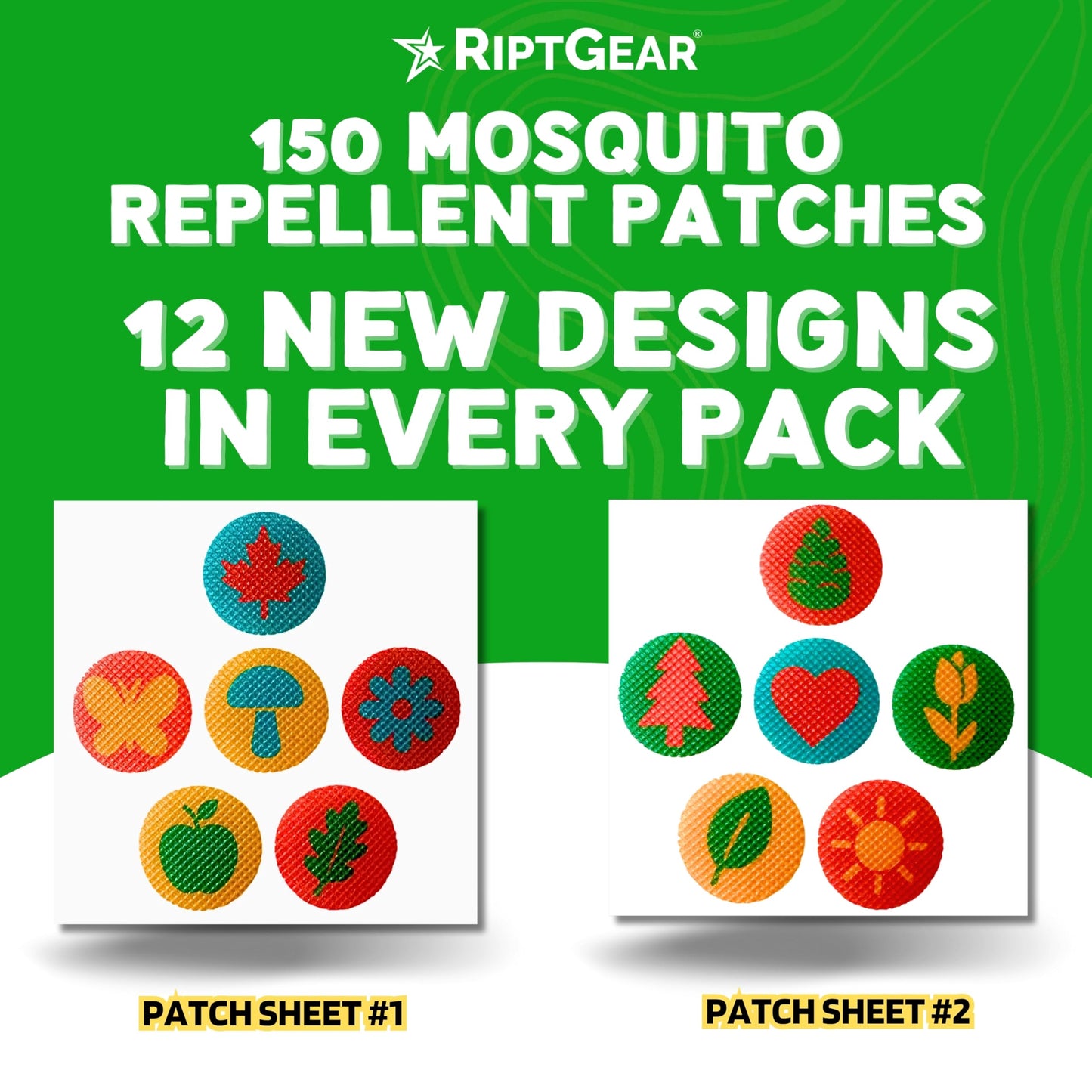 RiptGear Natural Mosquito Patch Stickers for Kids - Insect Citronella Oil Stickers (150 Pack)