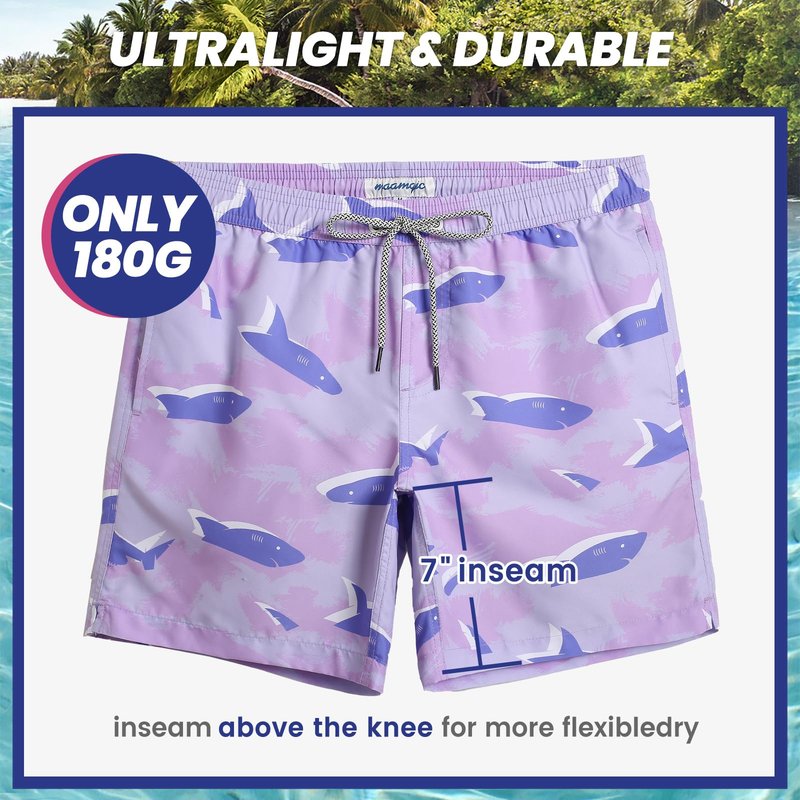 maamgic Mens Swim Trunks Quick Dry Swim Shorts with Mesh Lining Funny Swimwear Bathing Suits 7inch Purple Shark XX-Large