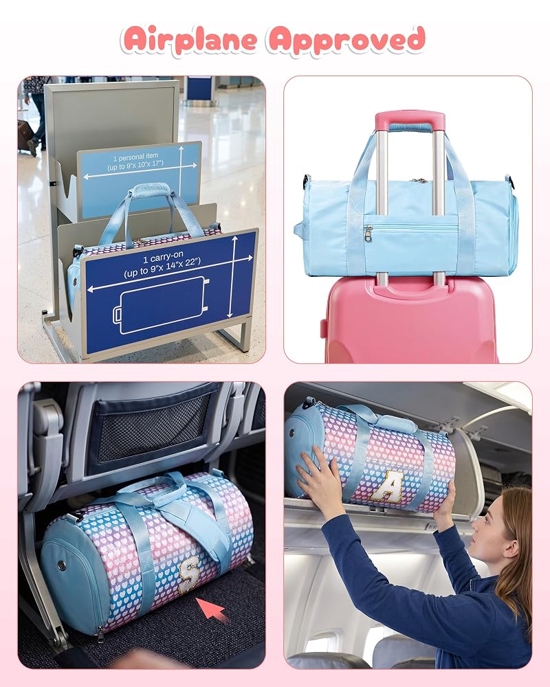 Initial Dance Recital Glitter Weekend Travel Bag Set - Rainbow Pink+E