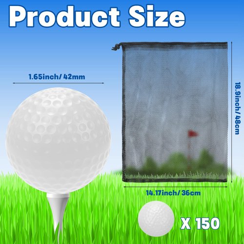 Coopay 150 Pack Practice Golf Balls, 42mm Plastic Golf Training Balls with a Drawstring Bag Hollow Sports Limited Flight for Swing Practice Driving Range Backyard Home Indoor Outdoor Use (White)