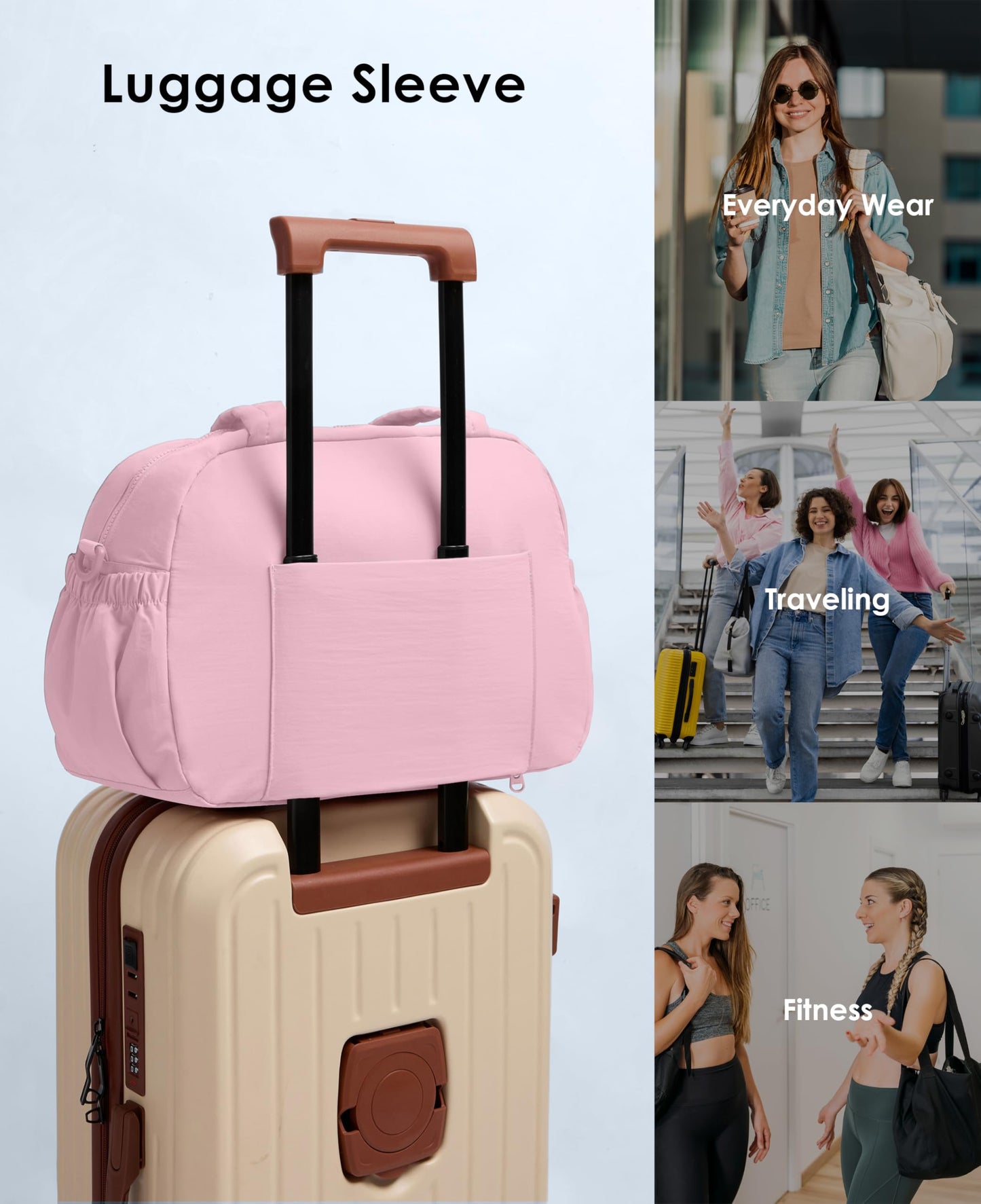 Gym Bag for Women, Travel Duffle Bags with Wet Pocket, Lightweight Carry on Bag Overnight Weekender Duffel Bag, Water Resistant (Bright Pink)