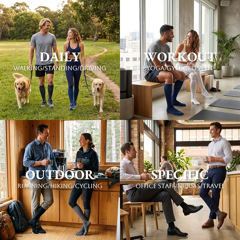 Compression Socks for Men and Women, 15-20 mmHg, 3 Pairs – Variation: B02 Dark Gray/Light Gray/Navy Blue, Large
