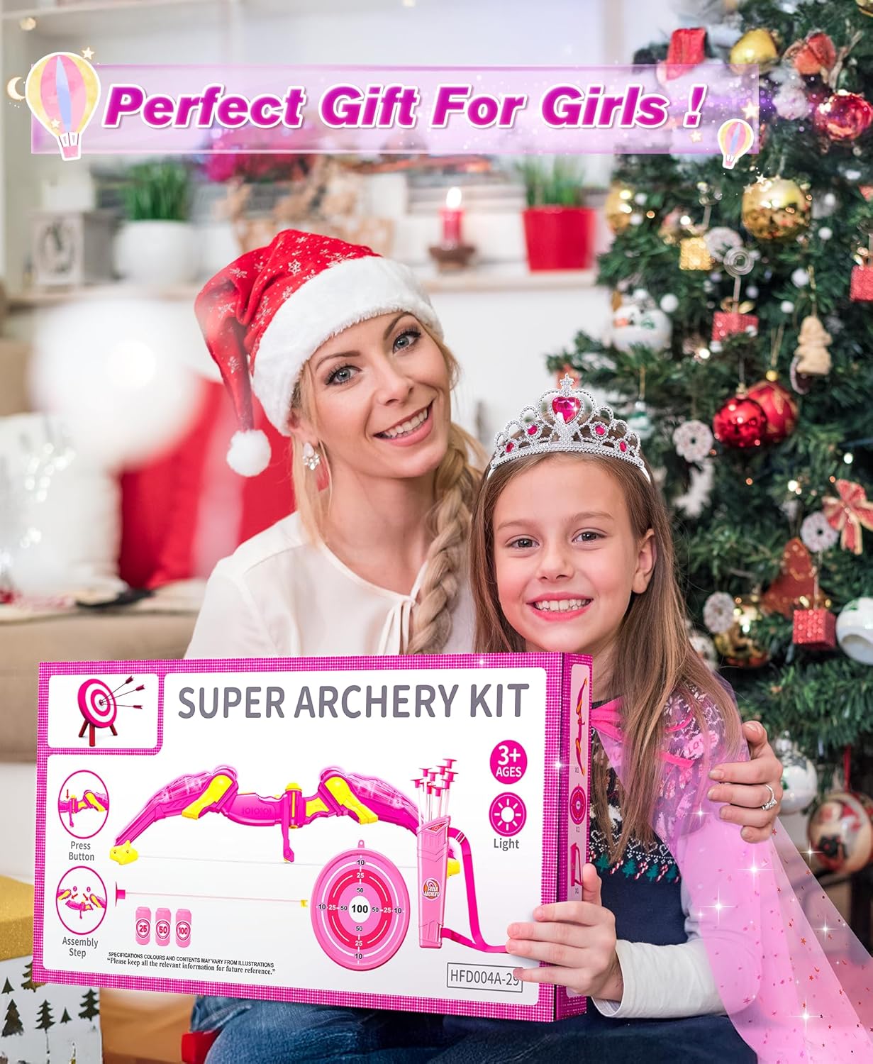 Kids Bow and Arrow Set Toys for Girls, LED Light Up Archery Bow Set with Princess Cape and Crown, 10 Suction Cup Arrows, Indoor and Outdoor Play Birthday Gift Toy for Kids Boys Girls