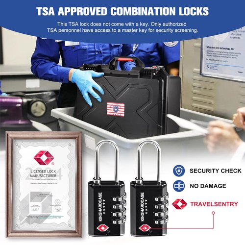 Kinghardcase 2 Pack TSA Approved Gun Locks, 4 Digit Combination Locks for Gun Case, Ammo Box, Rifle Bag, Luggage, Durable Resettable Locks with Long Locking Hook, Zinc Alloy, Travel Security