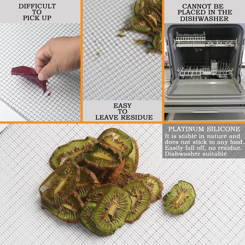 Kispog Silicone Dehydrator Sheets for Excalibur: Stop Dried Food Sticking to Tray - Save 60 Minutes Cleaning - Easy Lift-Off & Intact Food - BPA-Free Tray Liners for Fruit Jerky Herbs - 14x14 10-Pack