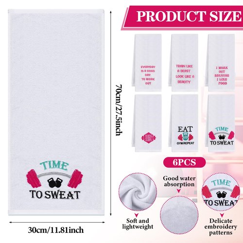 Hahafelt 6 Pcs Funny Novelty Fitness Gym Embroidered Towels with Quotes Pink Cotton Fitness Sweat Towels Personal Trainer Workout Gifts for Women Yoga Bodybuilding Lovers Gift