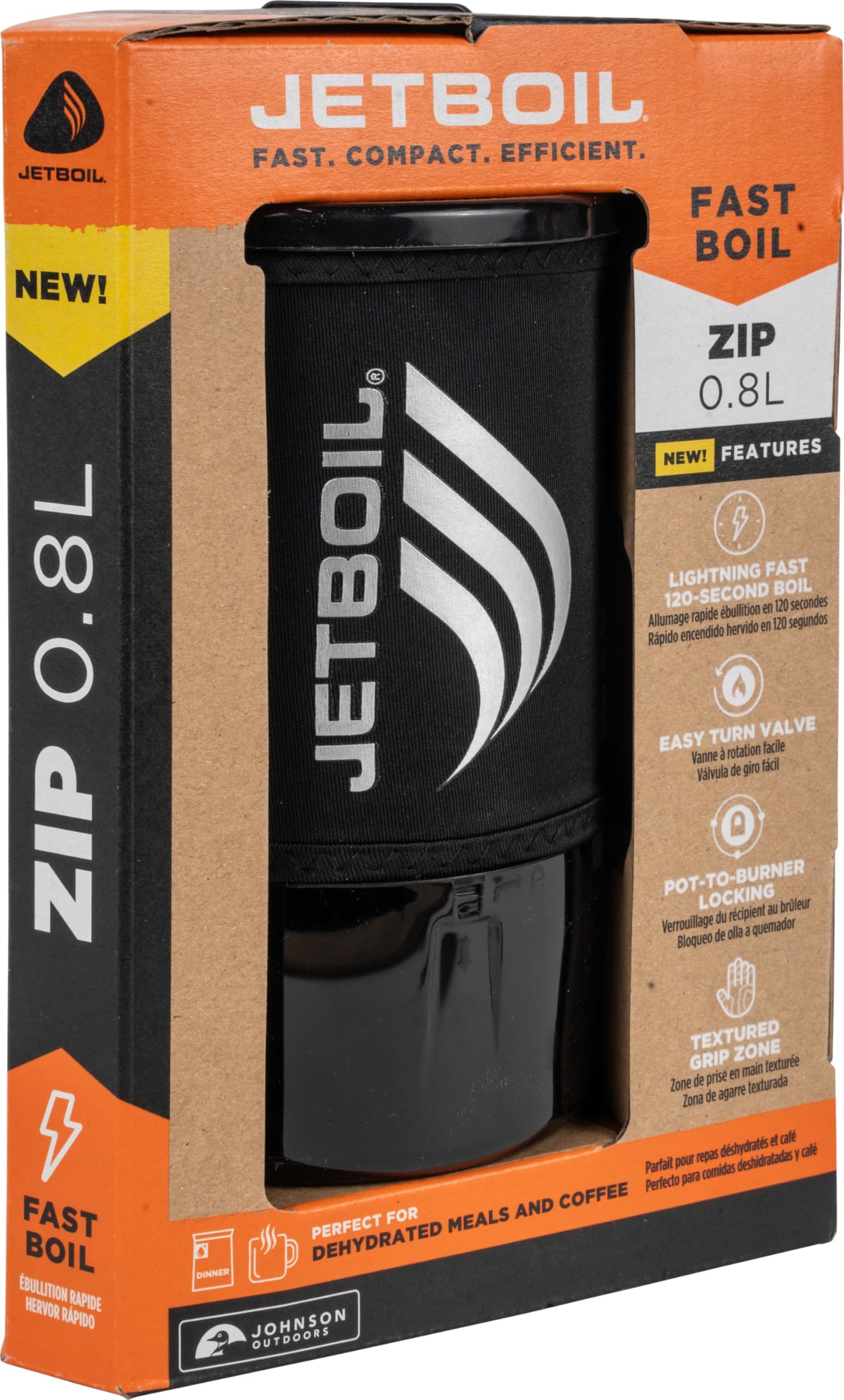 Jetboil Zip 0.8L Portable Fast Boil Stove with Easy-Turn Knob Igniter for Backpacking and Camping, New for 2025, Propane/Isobutane Burner with Cooking Cup