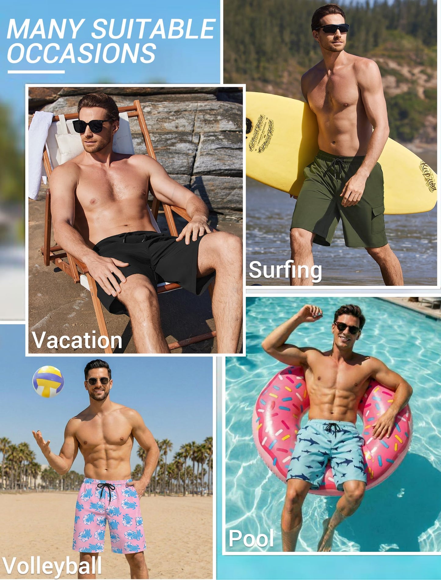 Ekouaer 9 Inch Mens Swim Trunks with Compression Liner 2 in 1 Board Shorts Quick Dry Bathing Suit with Pockets
