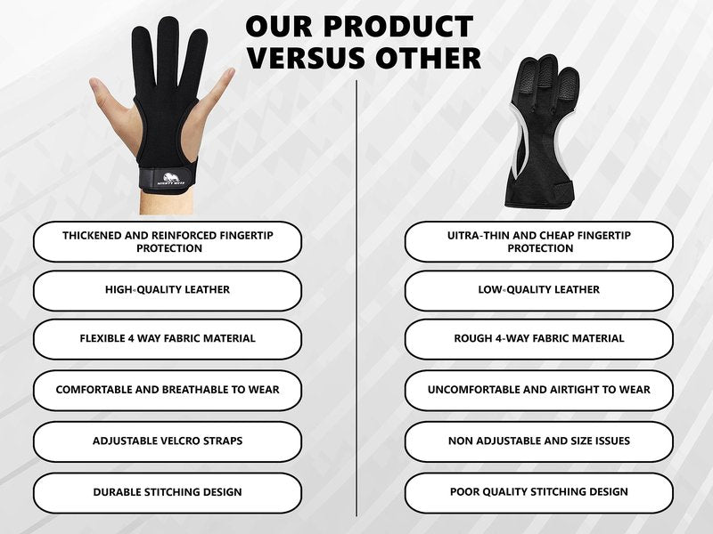 Mighty Musk Archery Glove Genuine Leather 3 Finger Protector for Recurve Bow Durable Shooting Gloves for Adult Archers (Black 4-Way Stretch Fabric, Medium)