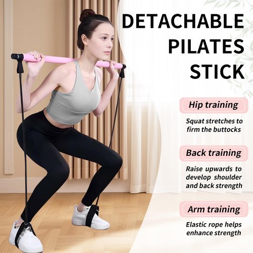 ZUFUMI Pilates Bar Kit with Resistance Bands - Multifunctional Pilates Equipment for Women & Men Home Gym Pilates Yoga (Pink)