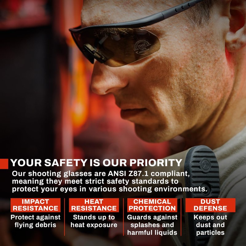 GuardTech Plus Shooting Glasses for Men and Women - ANSI Z87.1 Interchangeable Eye Protection - Shooting Safety Gear - 100% UV, Anti-Fog, Anti-Scratch Swappable Lenses Firing Range Glasses