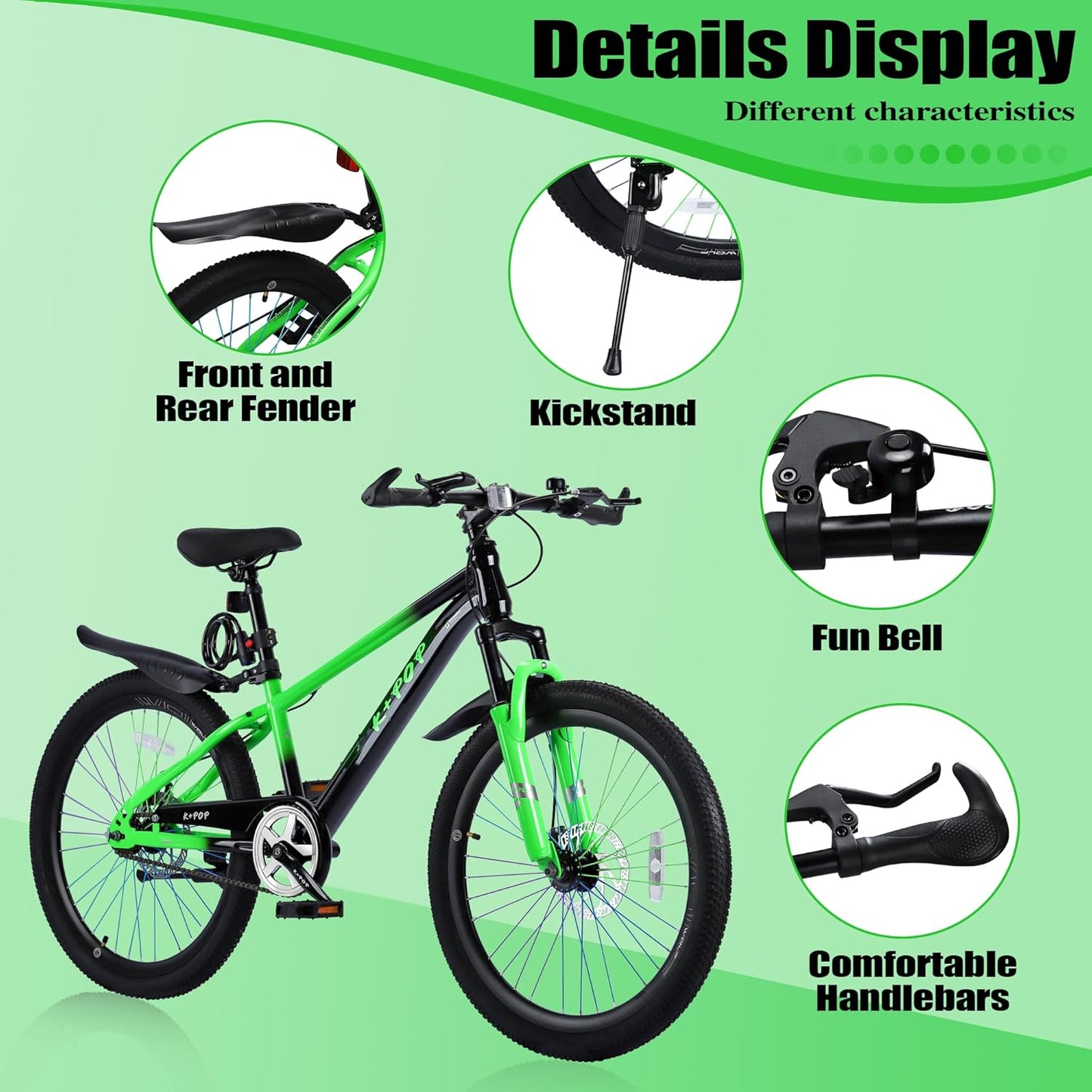 20 Inch/24 Inch Kids Mountain Bike,Single Speed Kid Bicycles for Boys & Girls Ages 8-12,Front Suspension Fork Kids' Bicycles with Dual-Disc Brake,Front and Rear Disc Brakes