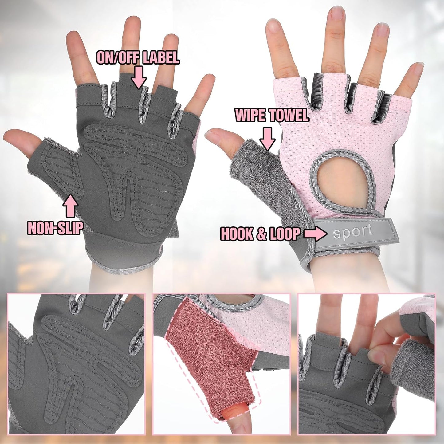 1 Pair Workout Gloves for Women Gym Breathabl Weight Lifting Gloves Women Fitness Female Full Protection Glove for Gym Exercise Cycling Pull Climbing Rowing with Excellent Grip and Cushion Pads (Pink)