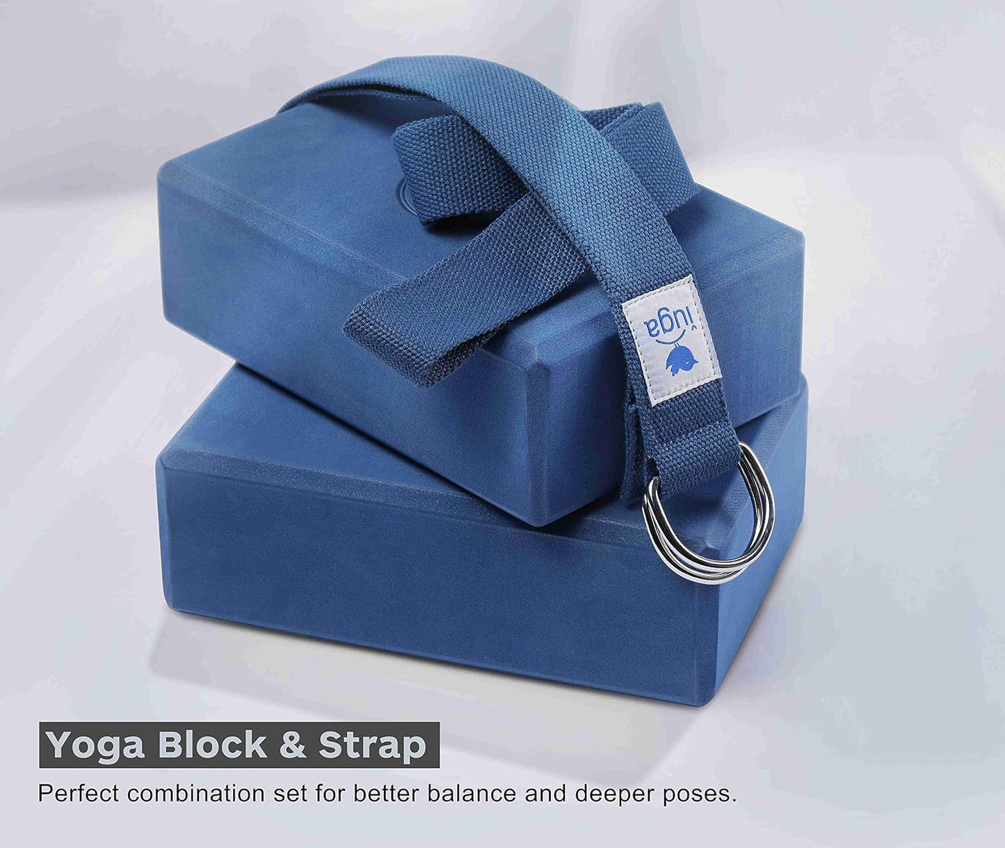IUGA Yoga Blocks 2 Pack With Strap Non Slip High Density 9"x6"x3" Solid & Cork Yoga Block With Yoga Strap to Improve Strength Balance for Yoga Pilates Meditation