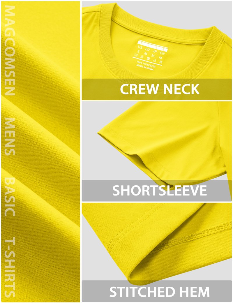 MAGCOMSEN Yellow Shirt Men UPF 80+ UV Sun Protection Short Sleeve Shirts Casual Crew Neck Lightweight Moisture Wicking Basic Tees L