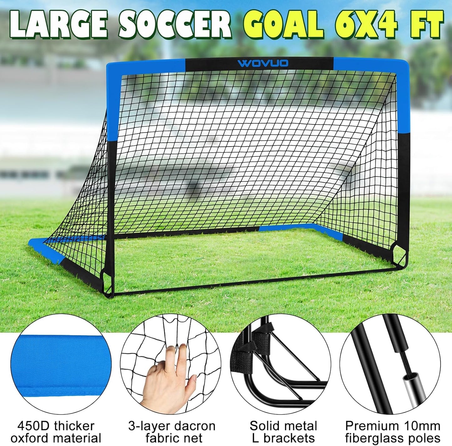 Kids Soccer Goals for Backyard Set of 2, 6x4 ft Portable Toddler Soccer Goal Training Equipment with Soccer Target, Ball, Cones, Soccer Net for Kids Age 3-5 6-8 8-12 10-12-14 Outdoor Sports Games Gift