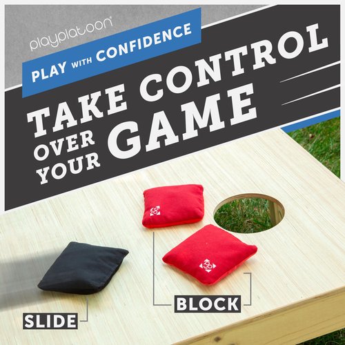 Play Platoon Professional Cornhole Bags - Set of 8 Regulation All Weather Two Sided Improved Bean Bags for Pro Corn Hole Game - 4 Red & 4 Black