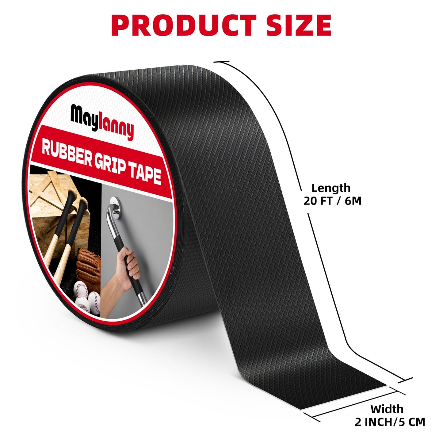 Maylanny 2 in x 20 FT Rubber Grip Tape, Black Ultra Strong Anti Slip Waterproof Tape with Textured Adhesive Comfortable in Hands, Perfect for Tools, Handles, Ladders - High Traction DIY Safety Grip