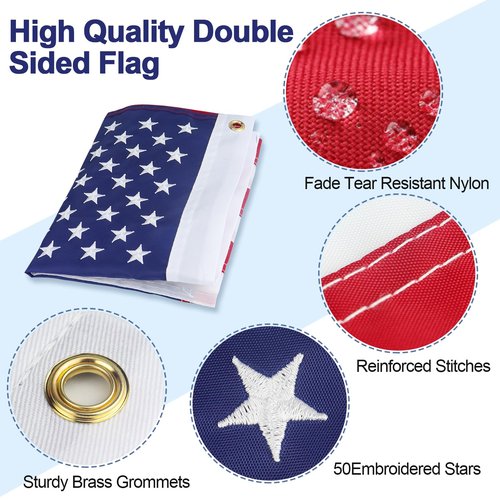 Boat Flag with 4 Boat Flag Pole Kits, Double Sided Heavy Duty American Flag with Embroidered Stars and 2 Brass Grommets (12 * 18 inch)