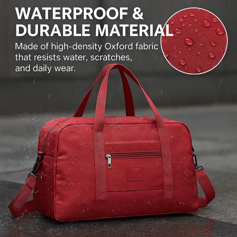 PPDVUUT Folding Duffle Bag for Travel – Large Capacity Waterproof Oxford Cloth Weekender Carry On Tote with Crossbody strap, Lightweight Foldable Gym and Overnight Bag (1, Red, Large)
