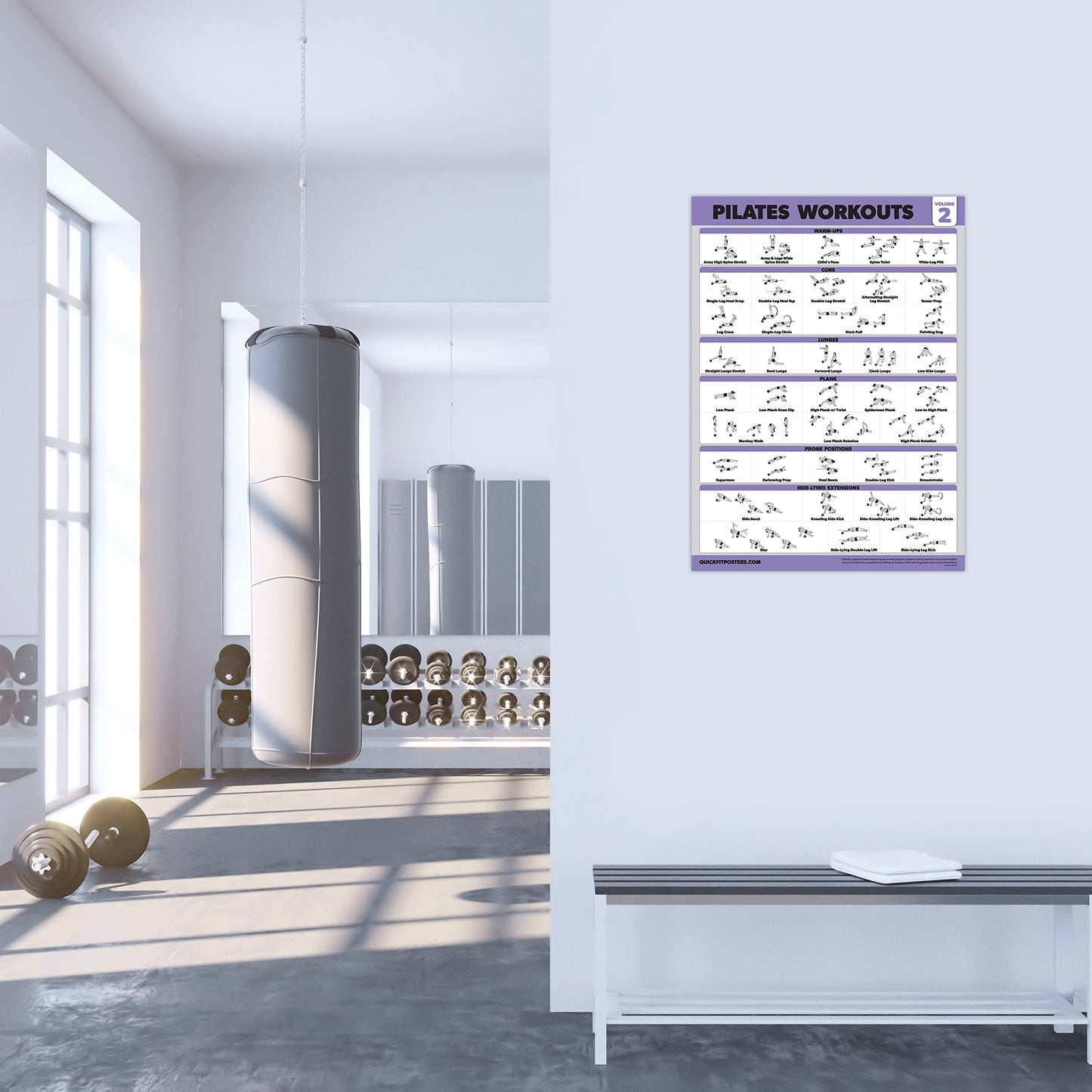 3 Pack - Pilates Workout Posters Volume 1 & 2 + Yoga Poses - Pilates Mat Work Exercises - Fitness Chart Set (18 x 24, LAMINATED)