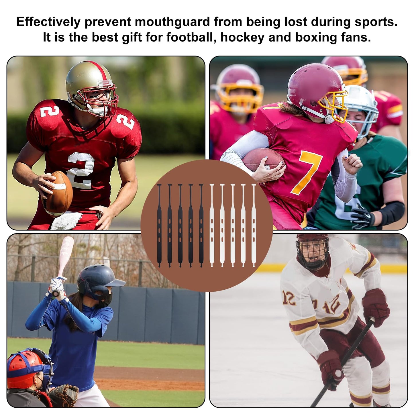 10pcs Rugby Mouth Guard Strap, Football Mouth Guard Tether Only Universal Replacement Strap for Teens Sports Football Rugby Hockey Basketball Boxing for Most Mouthguards (2 Colors)