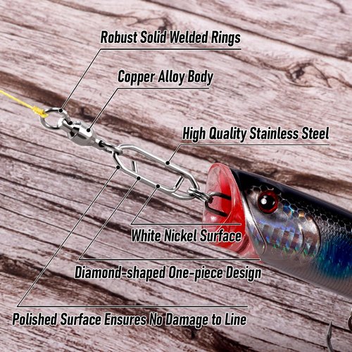 Alwonder 30-Pack Fishing Speed Clips Quick Change Snap Swivels, Ball Bearing Swivel Power Clips Fishing Snap Swivels (0+S 33LB) Freshwater Saltwater Crankbait Popper Lures Quick Snaps Connector Tackle