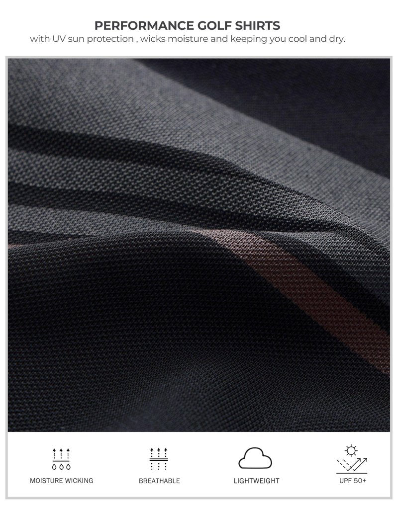 Men's Golf Shirts Dry Fit Moisture Wicking Performance Short Sleeve Collared Polo Shirts for Casual Tennis Bussiness (Black Parallelogram, S)