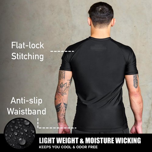 Elite Sports New Item Standard Short Sleeve Compression, Mma, Bjj, No Gi, Cross Training Rash Guard, Large, Black