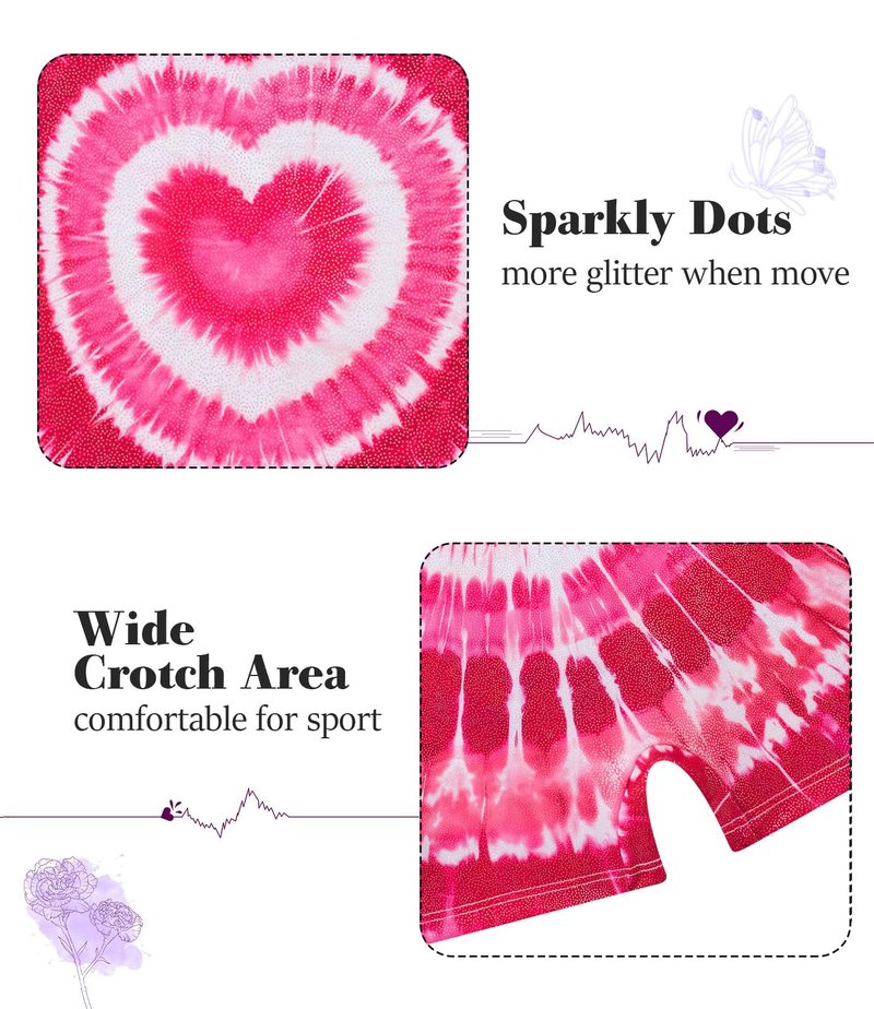 Vogseek Girls Gymnastics Leotards Size 10 Hot Pink 3D Heart Pattern Activewear Sets with Matching Hair Scrunchie Tie Dye Tank Sleeve Shiny Diamonds Athlettic Outfits for Tumbling Class