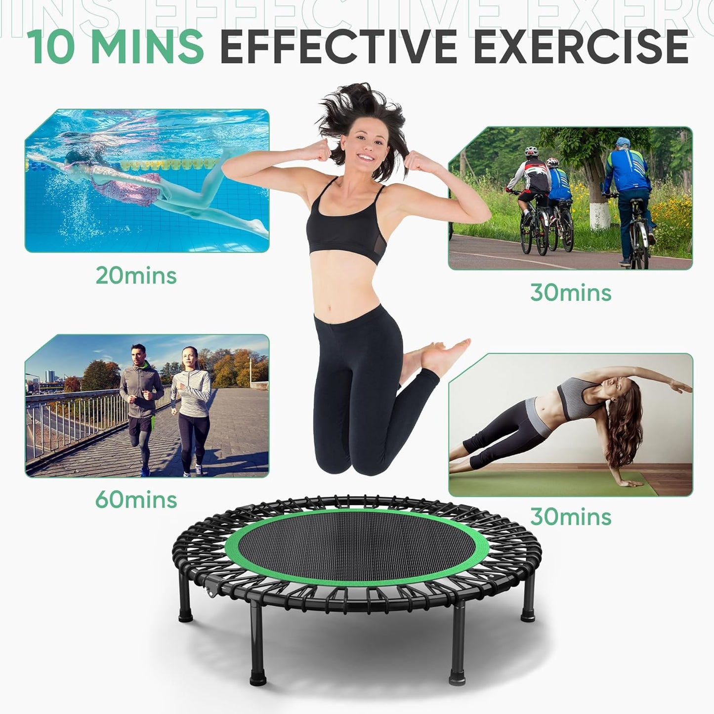 HYD-Parts 40"/48“ Rebounder Trampoline for Adults with Bungee Cords, Portable Fitness Exercise Mini Trampoline, Small Rebounder Indoor/Outdoor, Quiet Workout Equipment, 450lbs/550lbs