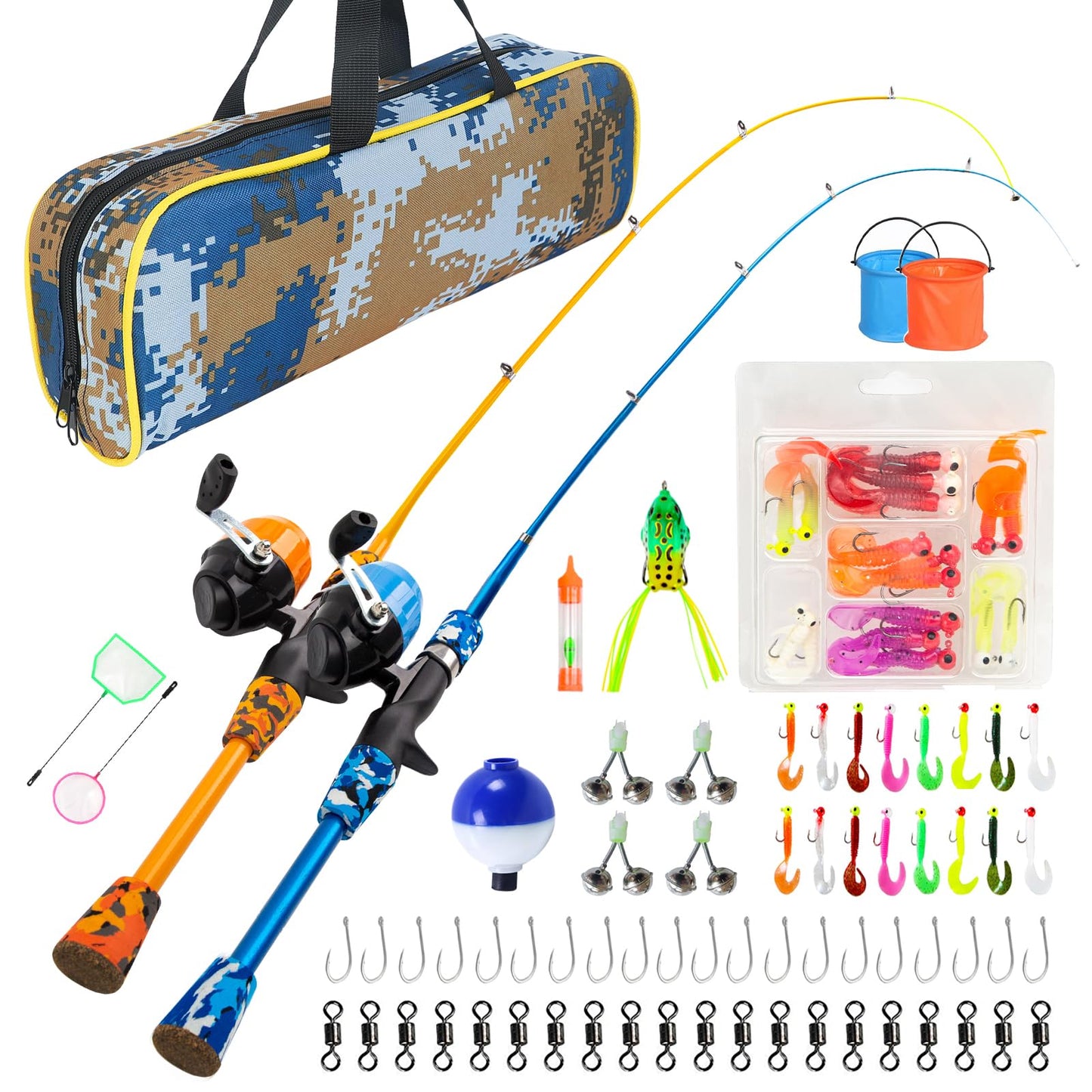 Kid's Portable Telescopic Fishing Rod and Reel Combo with Tackle Box, Bucket, and Net - Perfect Fishing Gift for Boys, Girls, Youth Beginners