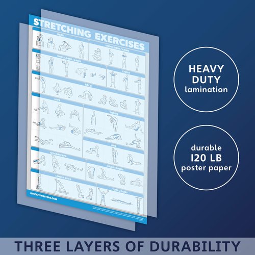 2 Pack - Yoga Block Poses + Stretching Exercise Poster Set - Yoga Positions with Blocks Chart - Set of Two Fitness Charts (18 x 24, LAMINATED)