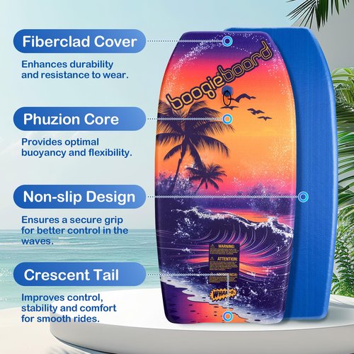 Wham-O Boogie Boards 2 Pack, 37" Body Board for Beach, Lightweight Bodyboard with Wrist Leash for Beginners Kids and Adults – Beach