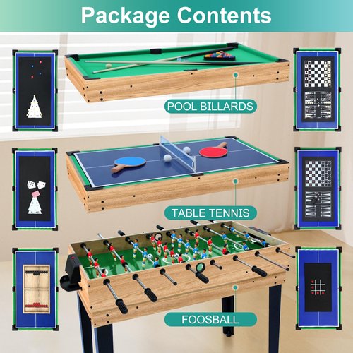 Rioloiuy 12-in-1 Game Table for Home - Foosball Table, Air Hockey Table, Pool Table & More! - Ideal for Game Rooms and Family Game Nights!, Wood-1