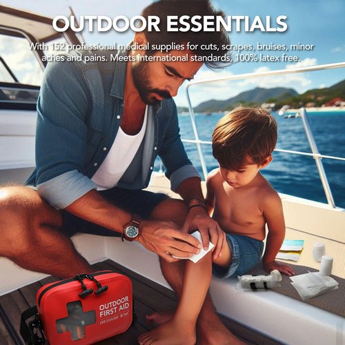 152 PCS Waterproof First Aid Kit, Portable Small Boat Dry Bag Bug Out Bag, Emergency Medical Kit Ideal for Boating, Camping, Fishing, Kayaking, Floating, Red