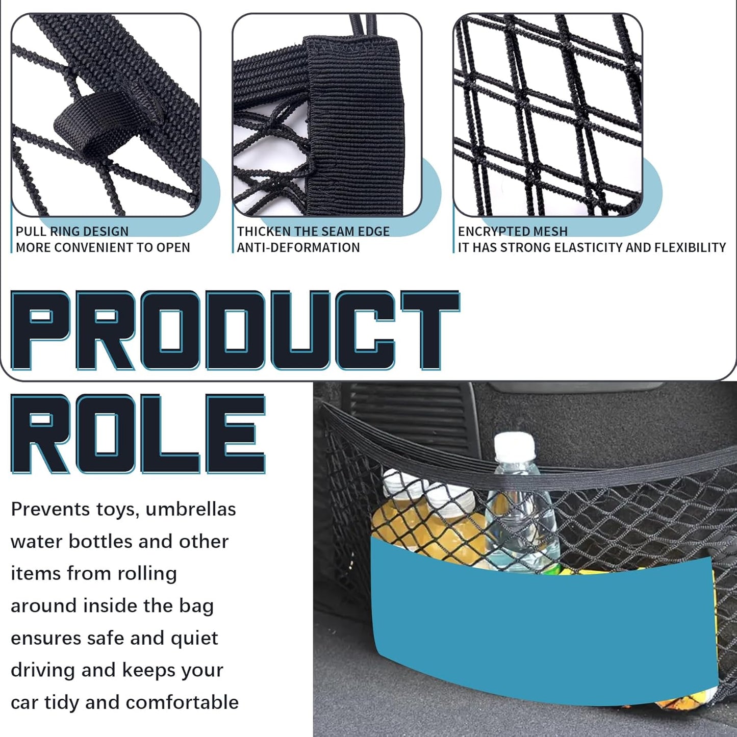 2 Pcs Universal Stretch Mesh Car Mesh Bag with Screws and Hooks for Trunk RV Boats Home Cargo Storage (25.6'' x 9.8'')