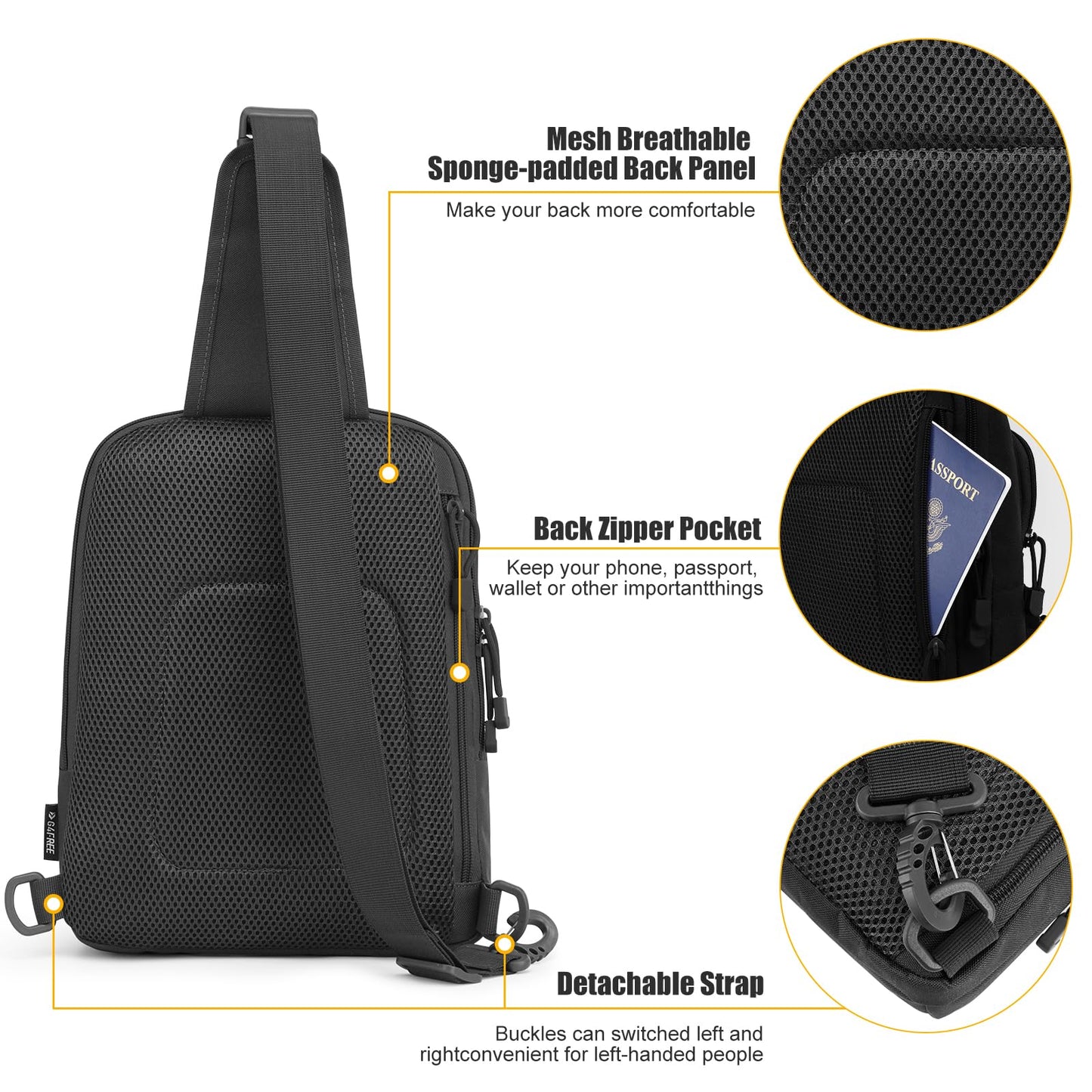 G4Free Tactical Sling Bag Backpack EDC Concealed Carry Bag Small Crossbody Shoulder Chest Pack