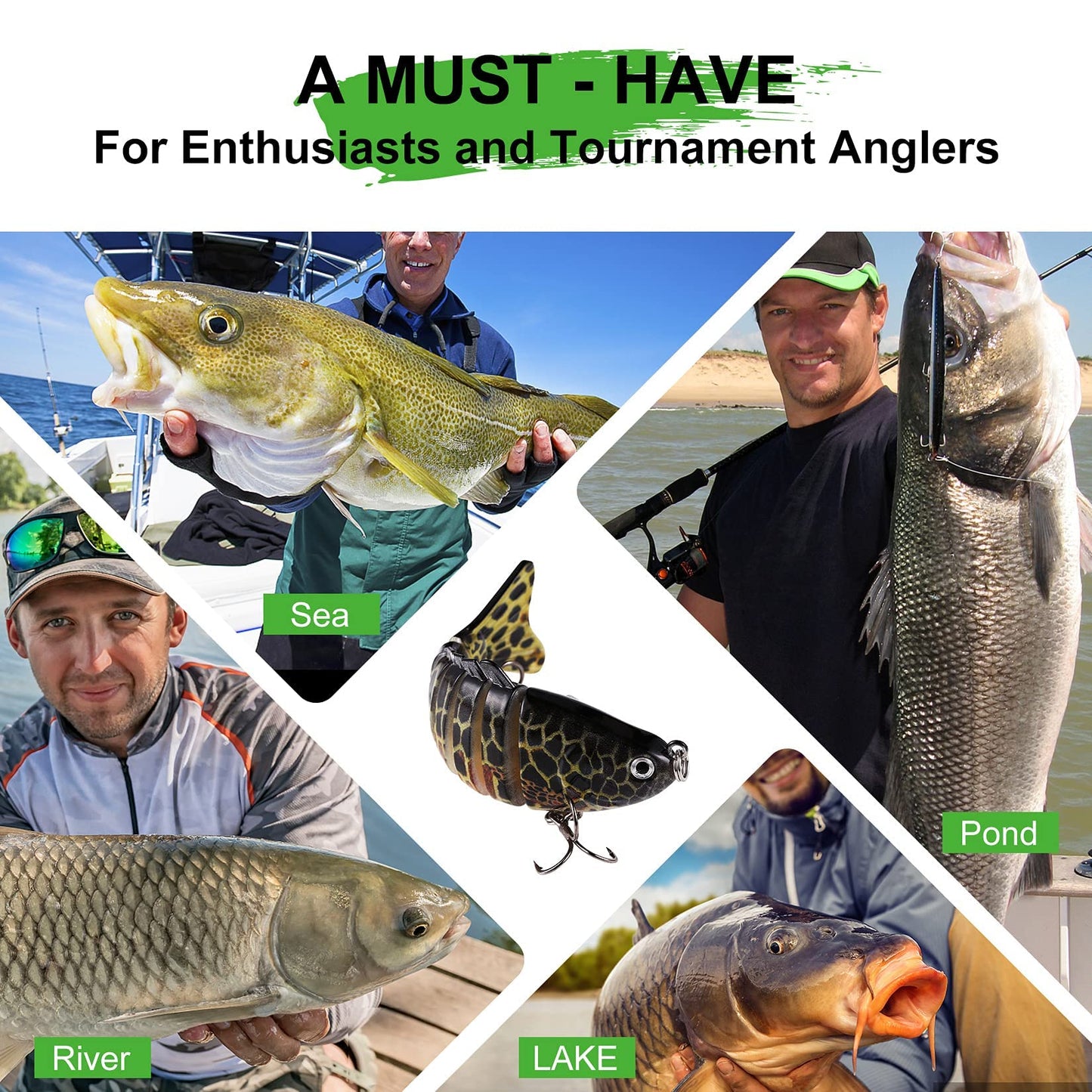 6Pcs Fishing Lures for Bass, Topwater Trout Lure, Multi Jointed Swimbaits, Multi-Jointed Slow Sinking Hard Baits, Swimming Lures for Freshwater Saltwater, Lifelike Fishing Lures Kit