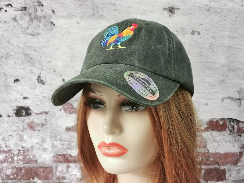 Hepandy Rooster Embroidered Dad Hat - Green, One Size Adjustable