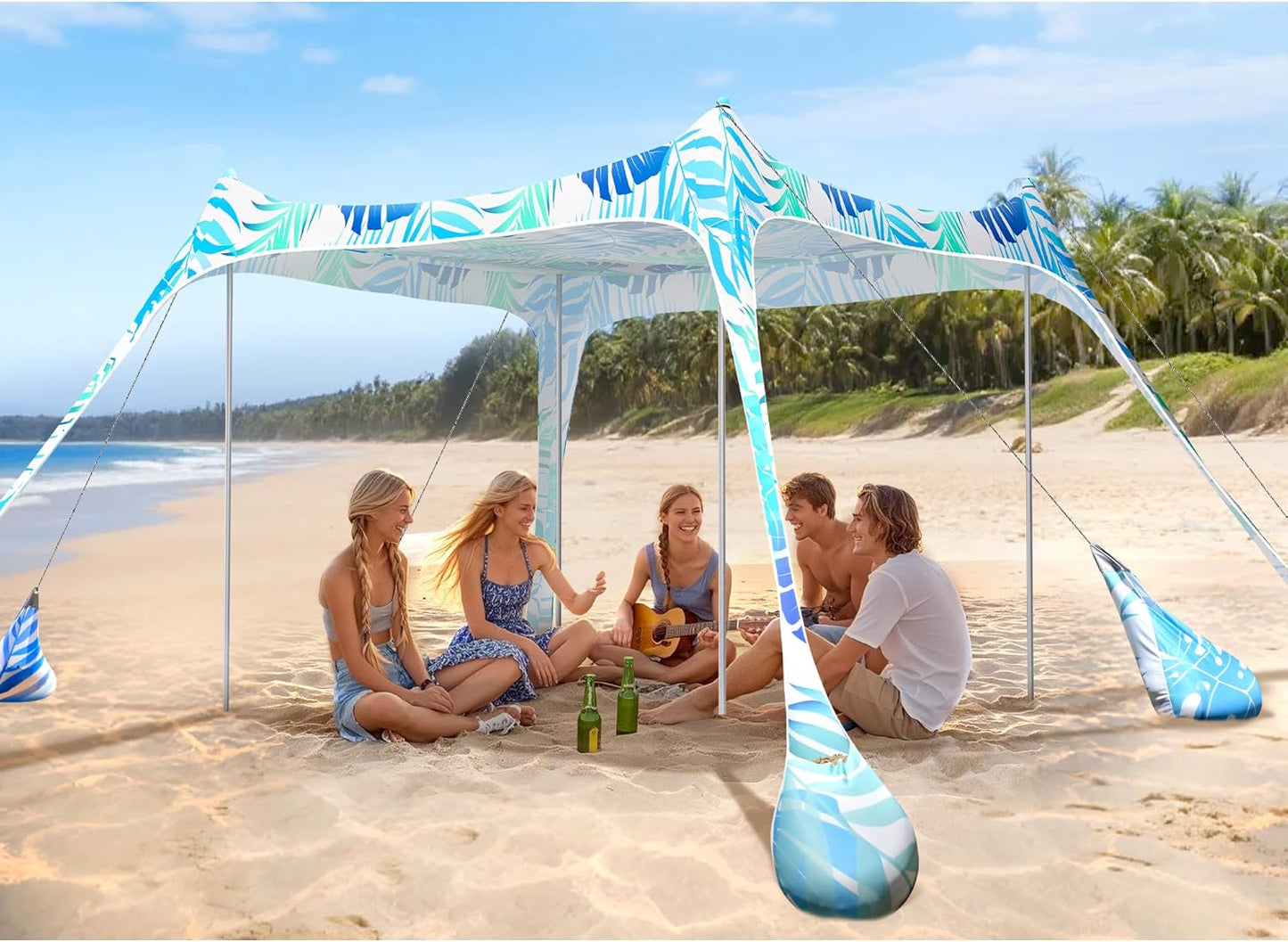 2PM SPORTS Beach Tent Canopy with UPF50+ UV Protection, Outdoor Large Beach Sun Shade Shelter for Family Picnic Camping Travel Shore Fishing, 8 Sandbags, Sand Shovel (Navy Blue, 10x10 FT)