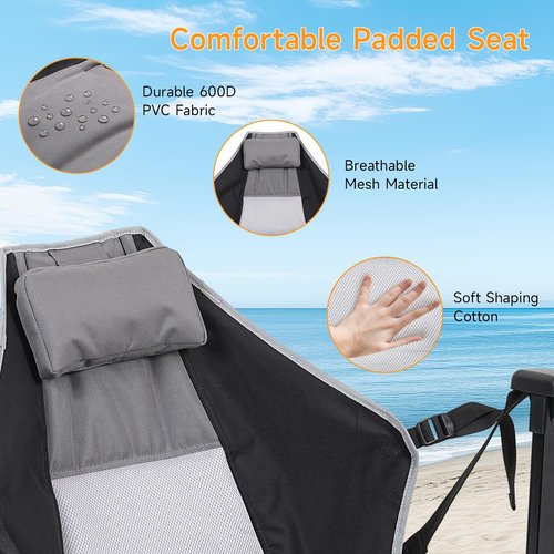 Dovov Hammock Camping Chair, Portable Folding Swinging Chairs with Headrest and Cup Holder, Outdoor Oversized Rocker Seat with Adjustable Back and Metal Frame for Camping, Patio, Garden, Black
