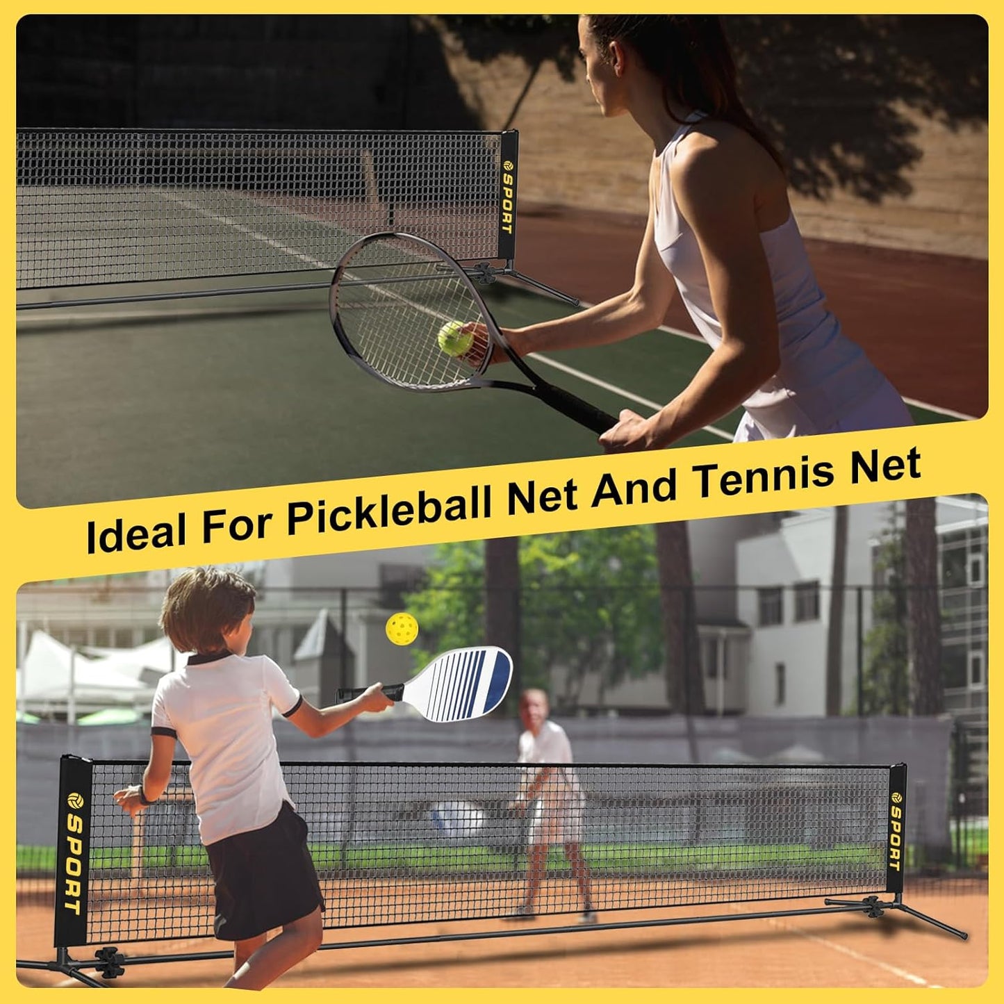 10 FT Mini Portable Tennis Net Equipment Set with Rubber Volleyball,Pump and Potable Carry Bag.Adjustable Height 2.7FT-5.1FT for Badminton Net, Volleyball Net,Soccer Net,Pickleball Net