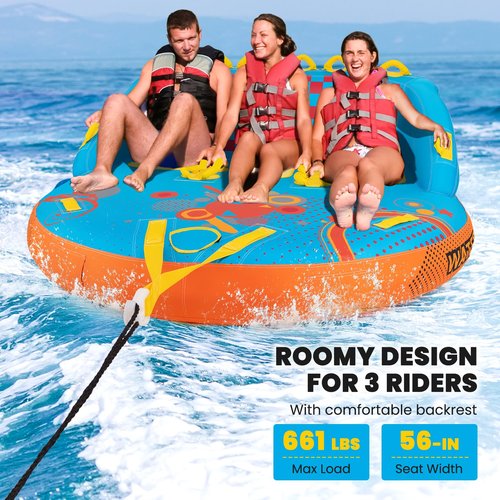 SPORFIT Towable Tubes for Boating, Water Towables for Boats to Pull 2-3 Riders, Water Tubes Pool Raft with Sofa Style Backrest, Heavy-Duty Nylon Cover, Front & Back Tow Points