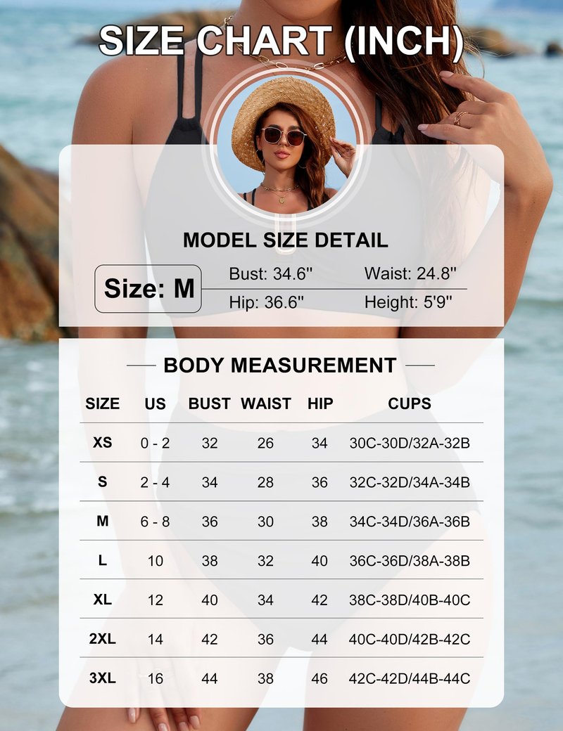 BMJL Womens High Waisted Bikini Sets Modest Tummy Control Swimsuits Cutout Crisscross Ruched Two Piece Bathing Suit(Black,M)