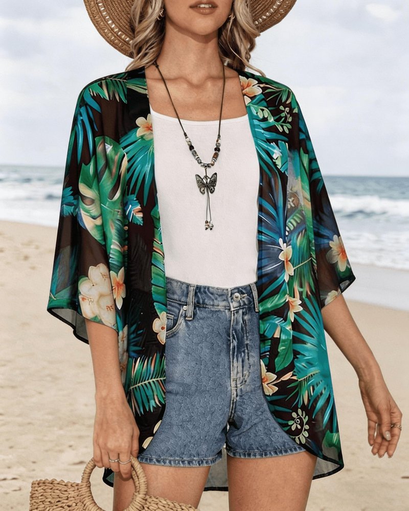 Summer Kimono Cardigan for Women Sheer Light Tops Casual Open Front Swimwear Shirts Beach Cover ups (Blackgreen,4XL)